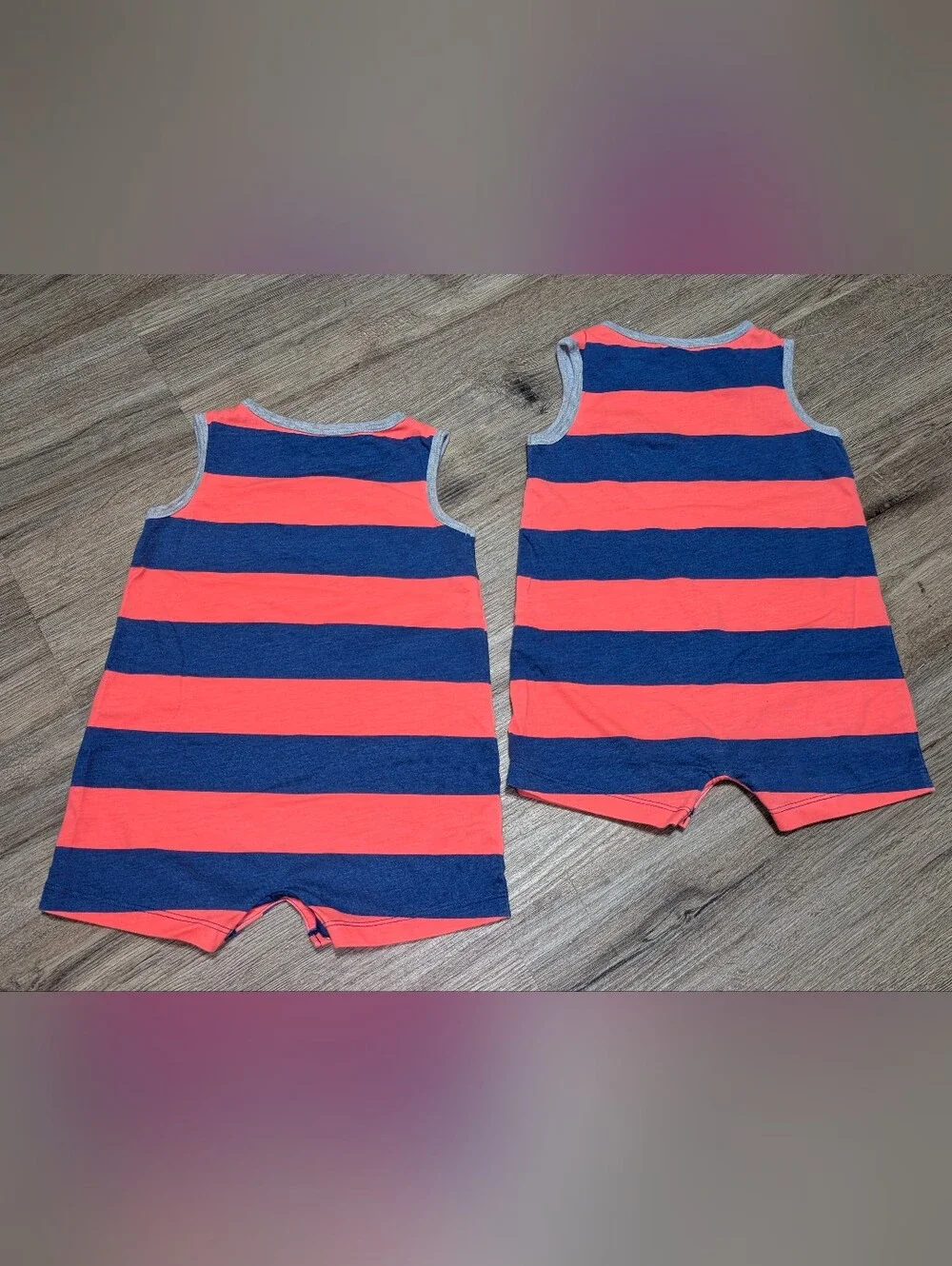 Carter's Navy & Orange Coral Striped Crab Tank Cotton Romper Beach Summer